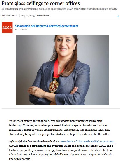 Online feature: From glass ceilings to corner offices, on Ayla Majid's leadership of ACCA