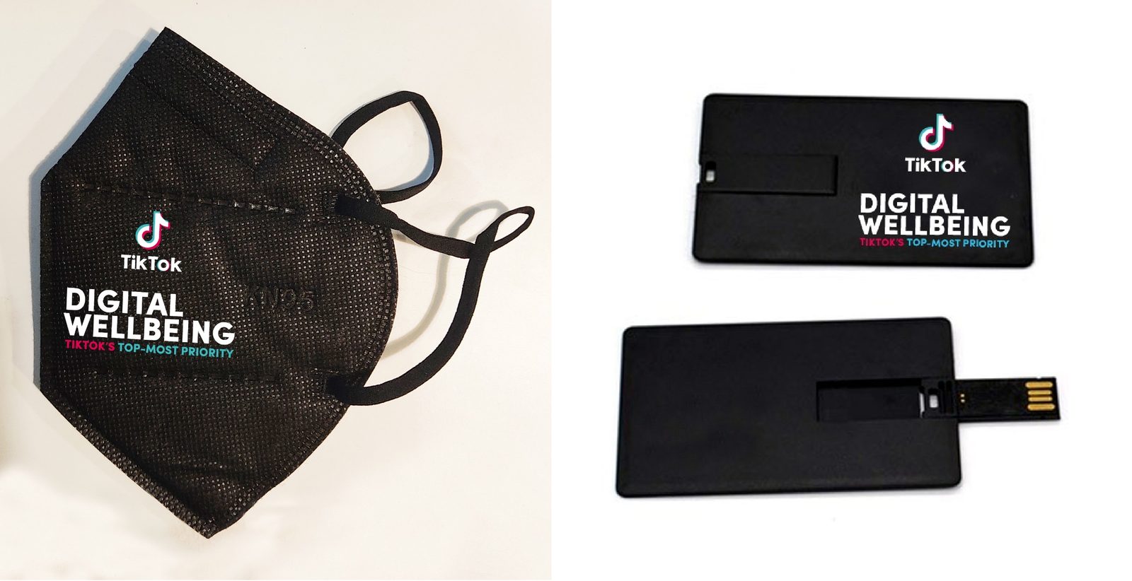 TikTok Digital Wellbeing face mask and USB card