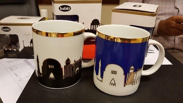 Mugs printed with a city skyline
