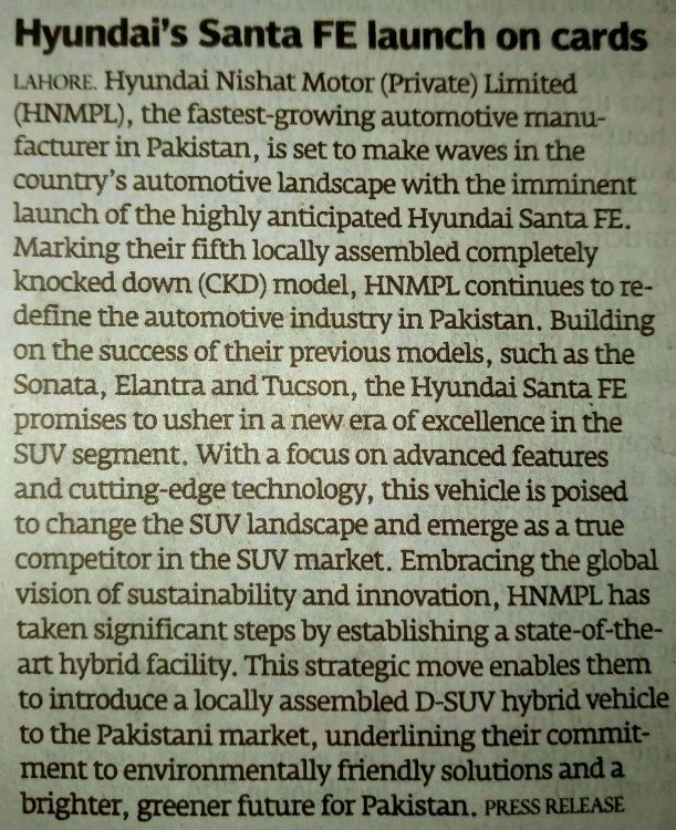 Newspaper clipping: Hyundai's Santa Fe launch on cards