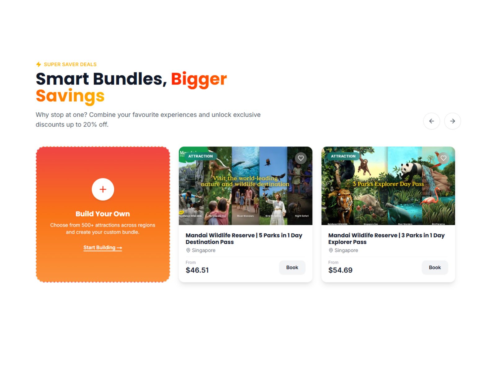 Yatix Smart Bundles, Bigger Savings section with bookable Mandai Wildlife Reserve passes